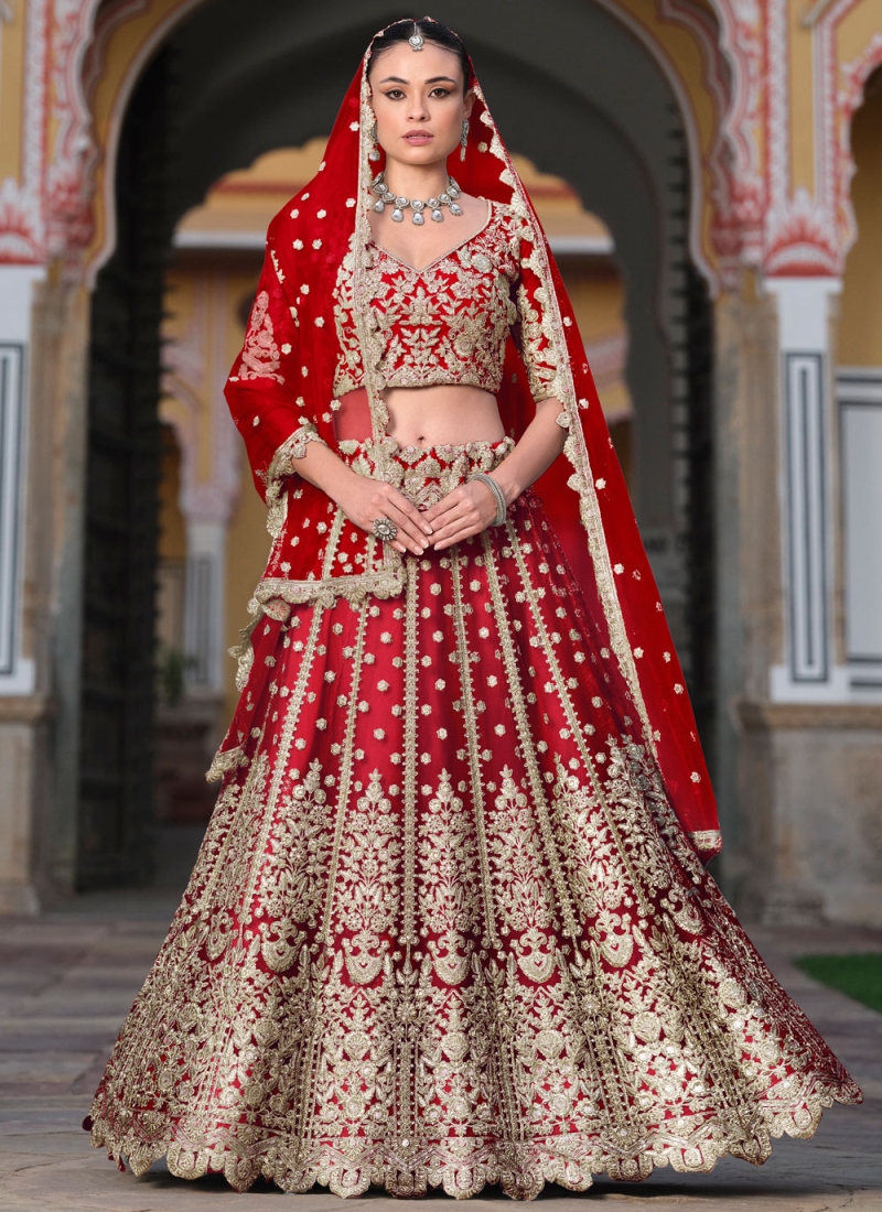 Capricious Red Sequins Trendy Lehenga Choli