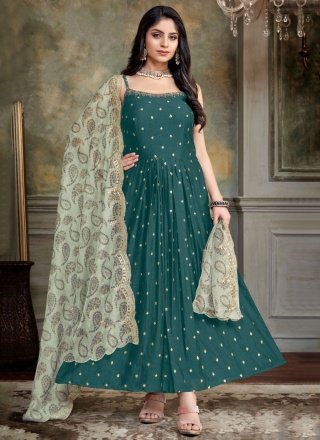 Celestial Green and Teal Zari Readymade Salwar Kameez