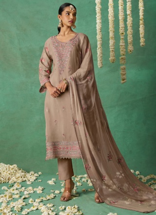 Celestial Organza Beige Zari Trendy Salwar Kameez