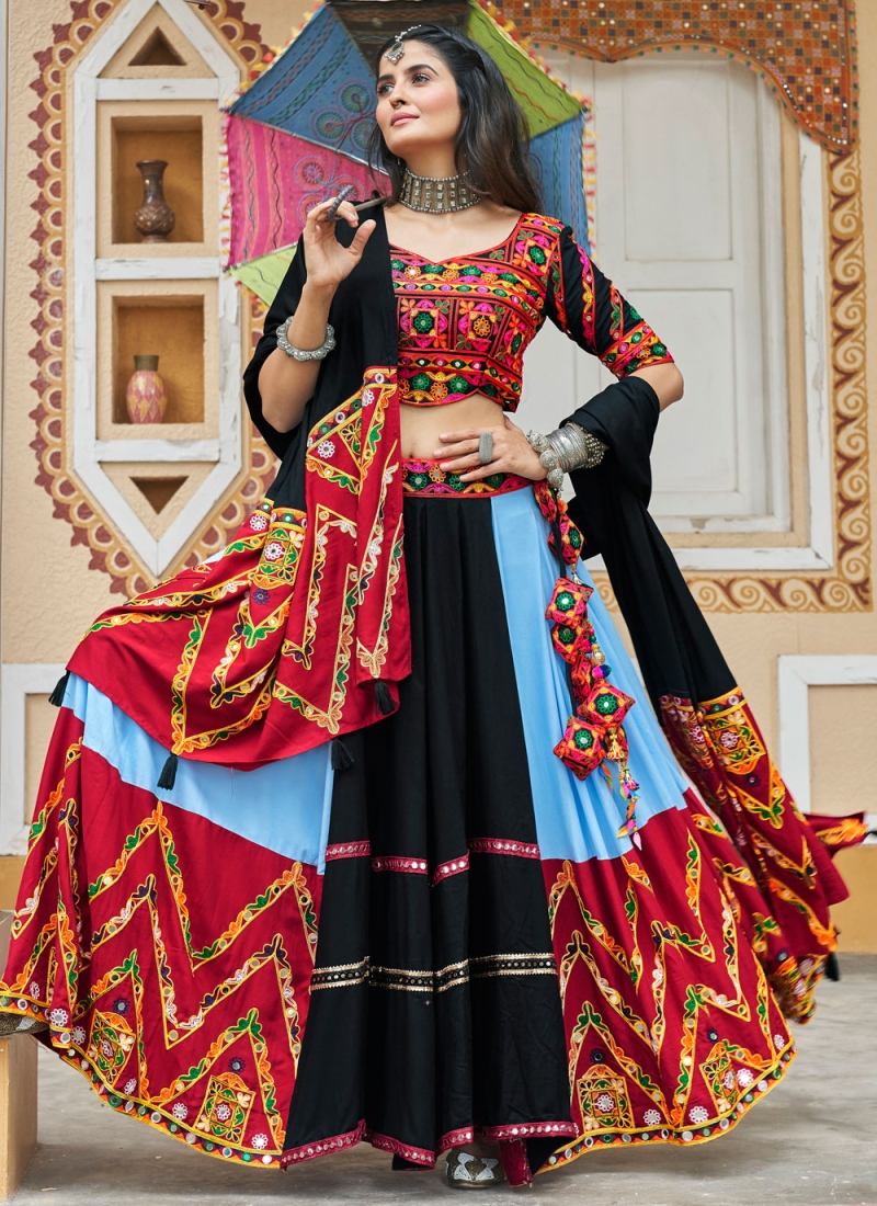 Charismatic Embroidered Blue Rayon Readymade Lehenga Choli