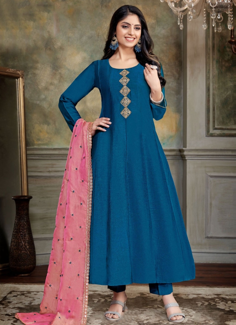 Charismatic Navy Blue Festival Readymade Salwar Kameez