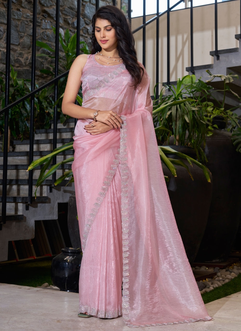 Charismatic Organza Pink Cutdana Traditional Saree