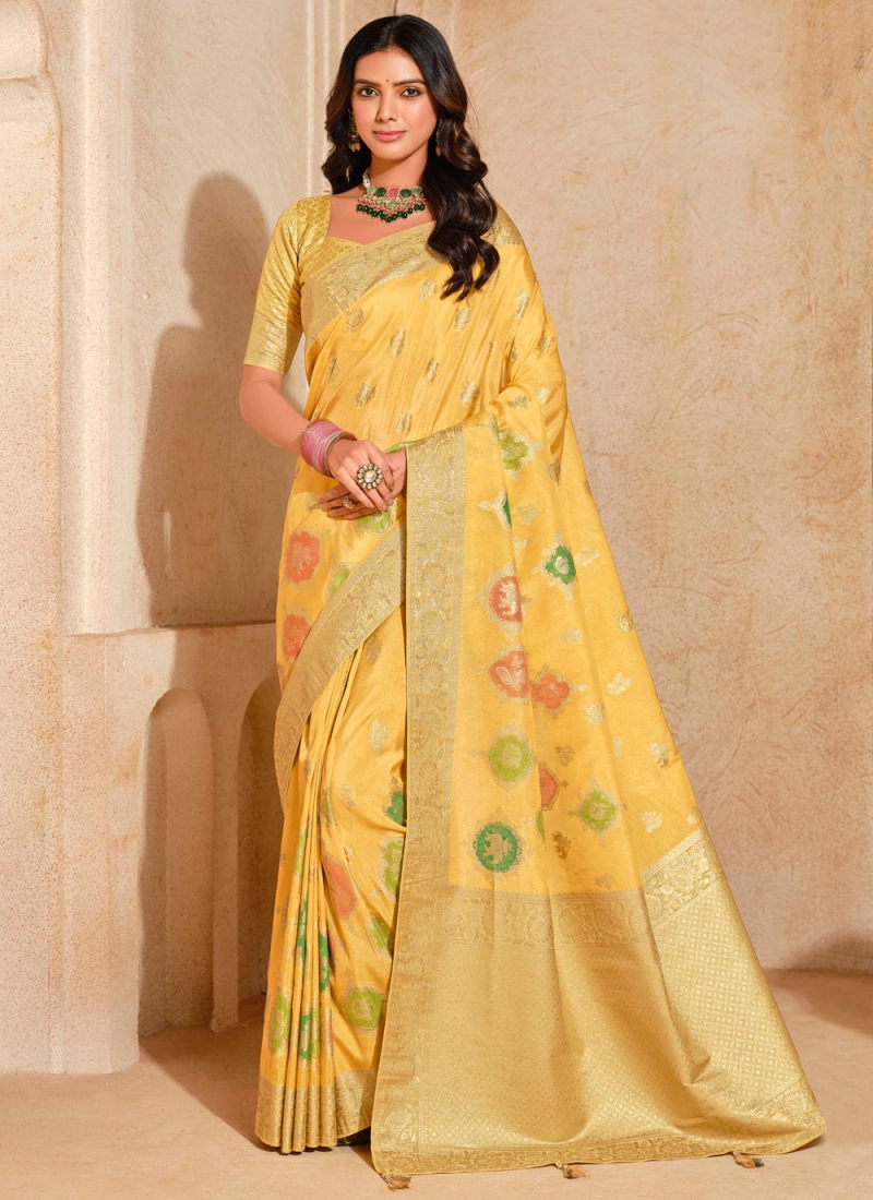 Charismatic Yellow Silk Trendy Saree