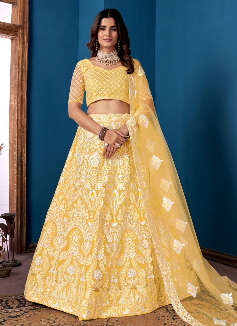 Mustered Yellow And Black Color Designer Lehenga Choli