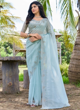 Cherubic Aqua Blue Ceremonial Trendy Saree