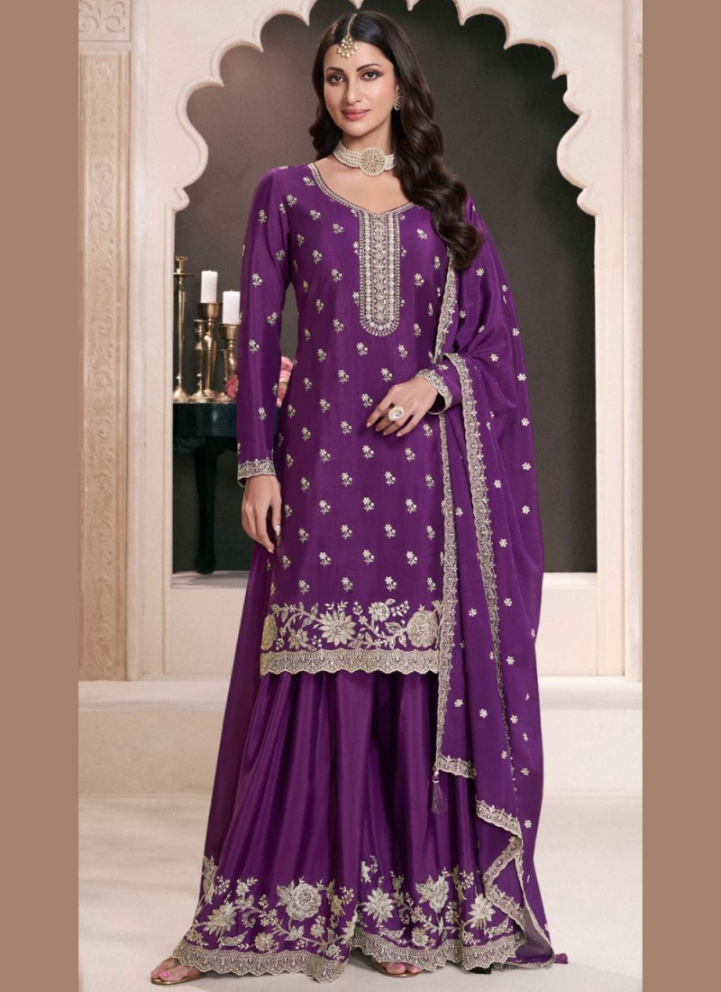 Cherubic Thread Chinon Purple Designer Salwar Kameez