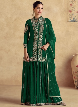 Cherubic Zari Mehndi Palazzo Salwar Suit