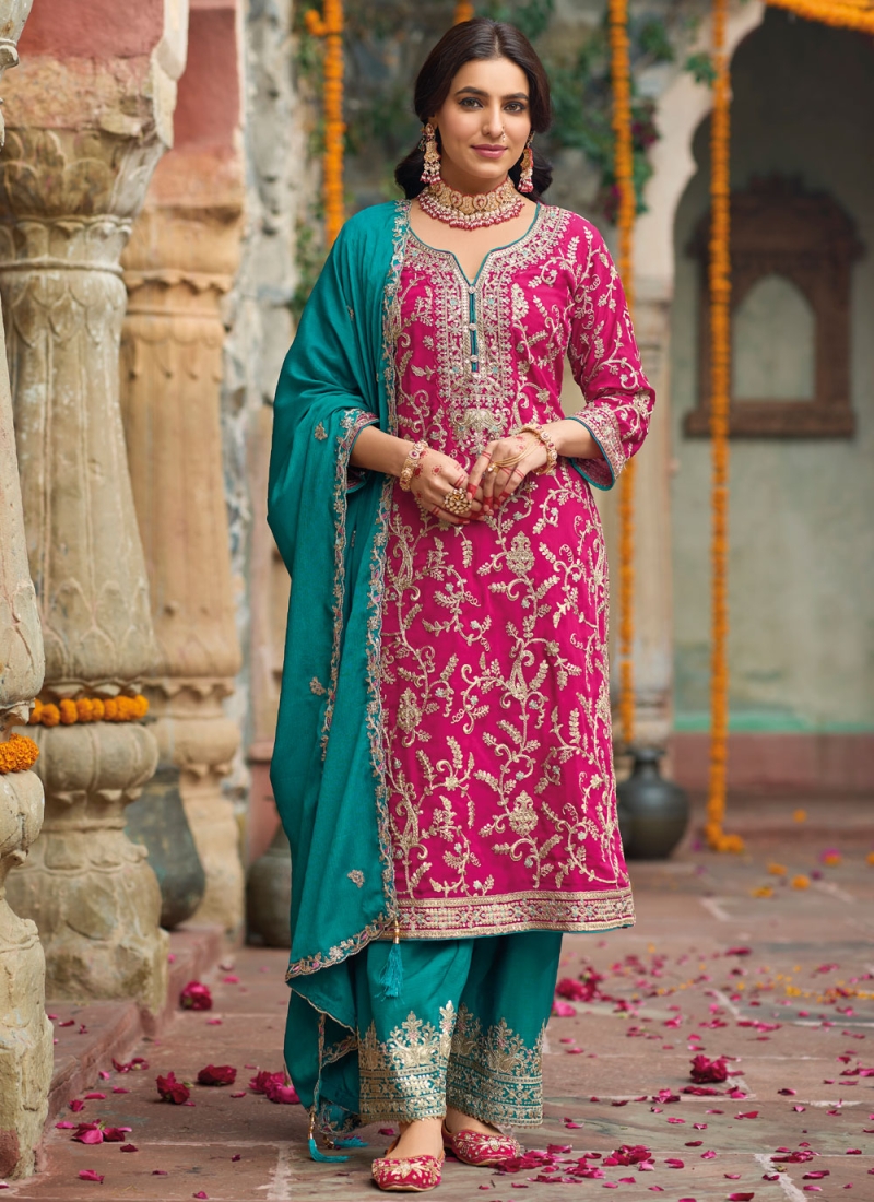 Cherubic Zari Rani Chinon Readymade Salwar Kameez