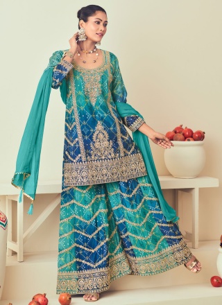 Chinon Aqua Blue Trendy Salwar Kameez