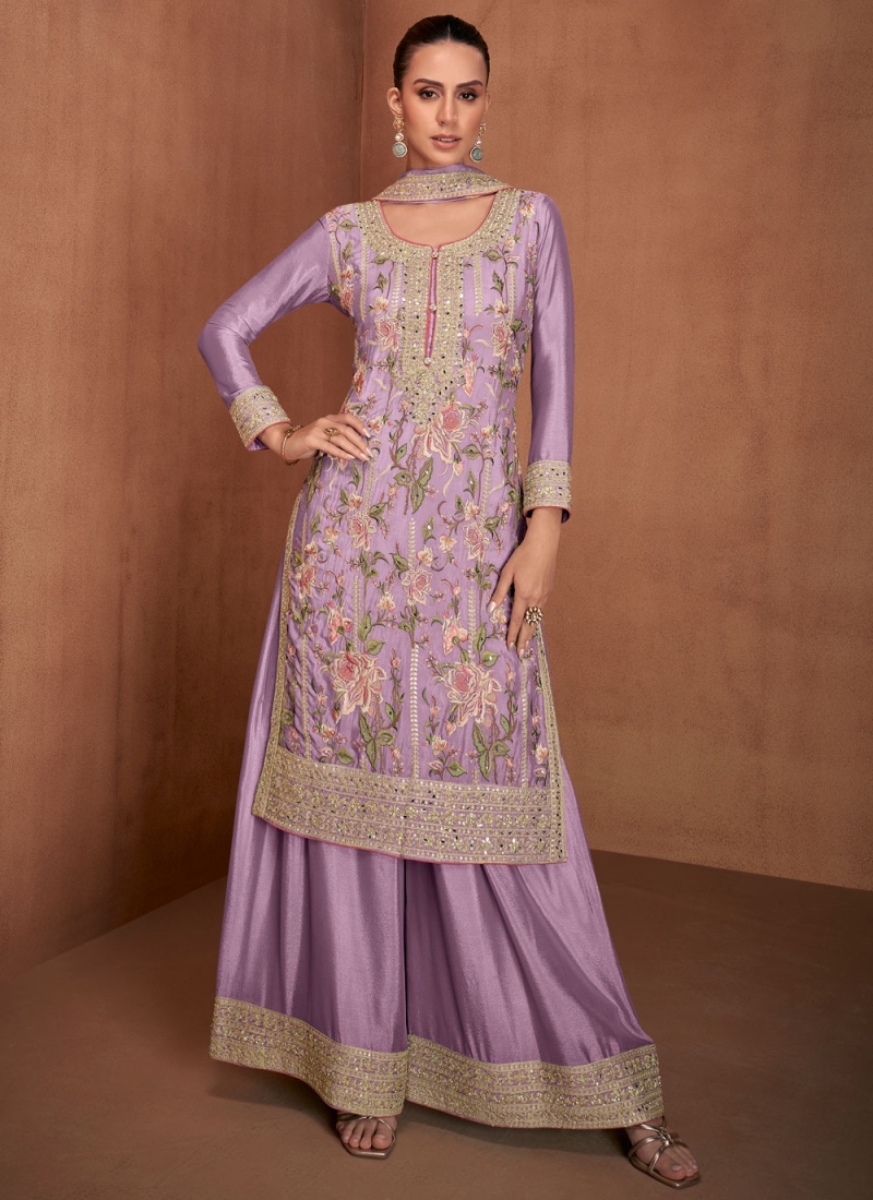 Chinon Embroidered Lavender Palazzo Suit