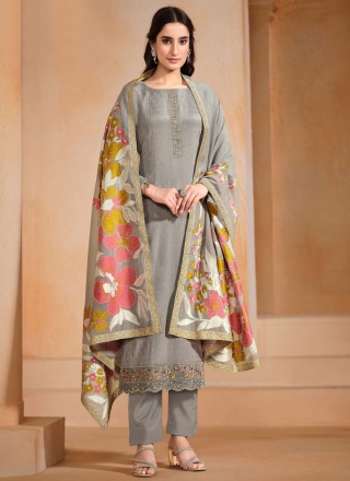 Chinon Embroidered Pant Style Suit in Grey