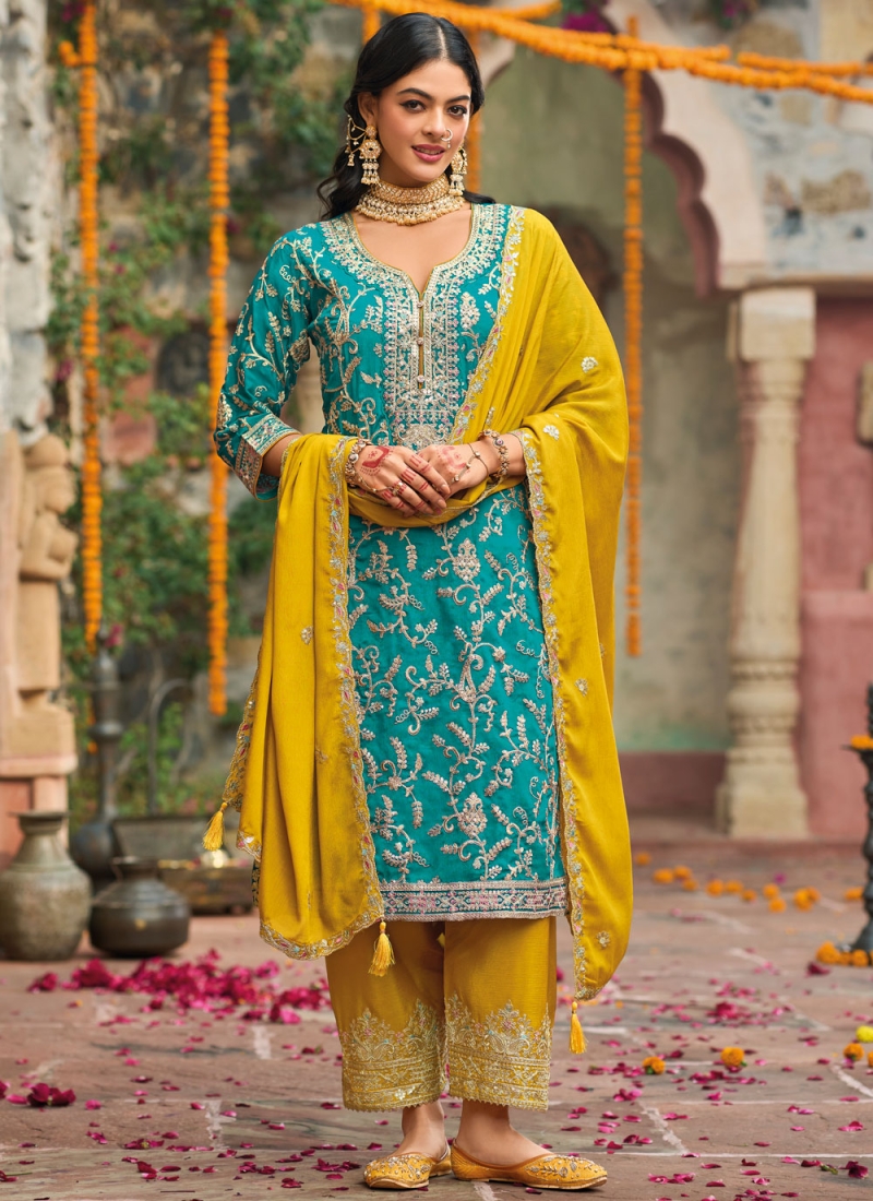 Chinon Embroidered Rama Trendy Salwar Kameez