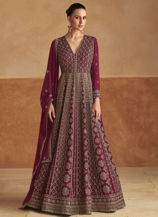 Chinon Floor Length Gown in Maroon and Rani