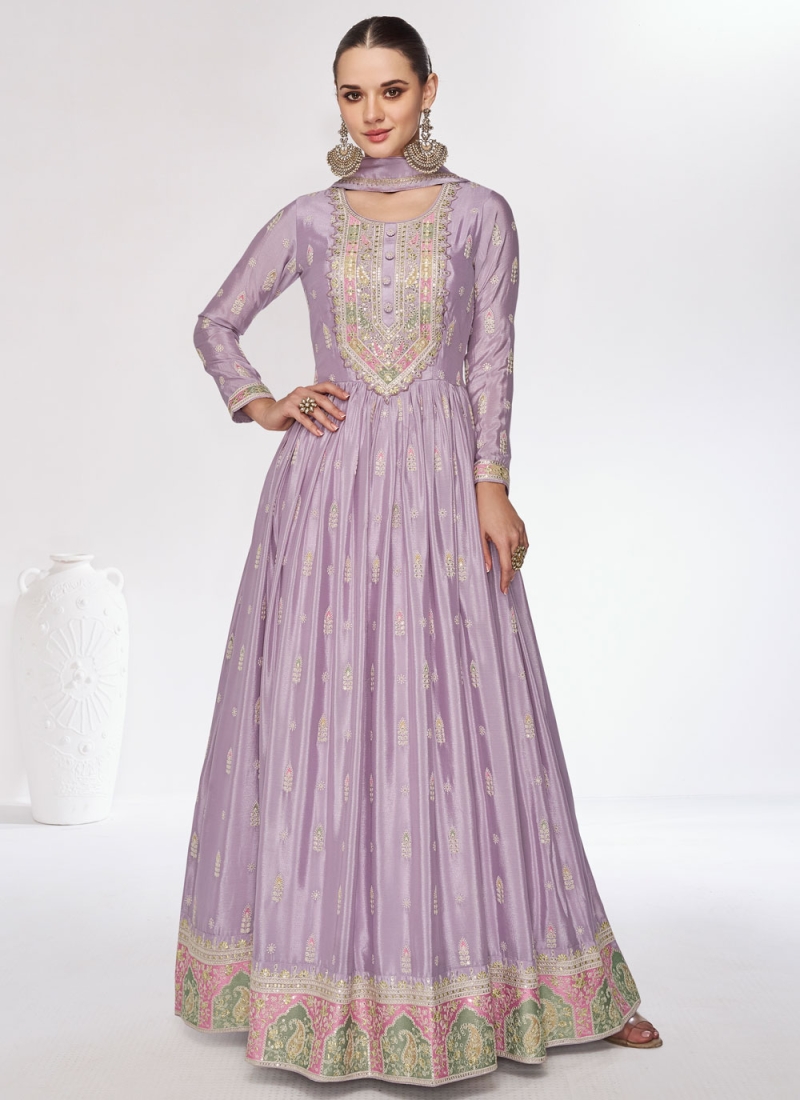 Chinon Lavender Sequins Trendy Gown