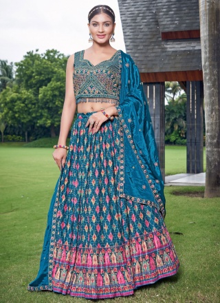 Chinon Readymade Lehenga Choli in Blue