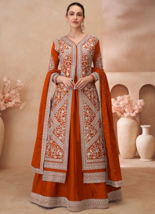 Chinon Readymade Lehenga Choli in Orange and Rust