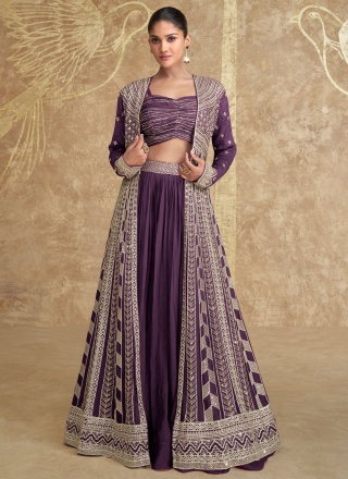 Chinon Readymade Lehenga Choli in Purple