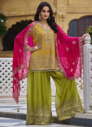 Chinon Stone Mustard Readymade Salwar Kameez