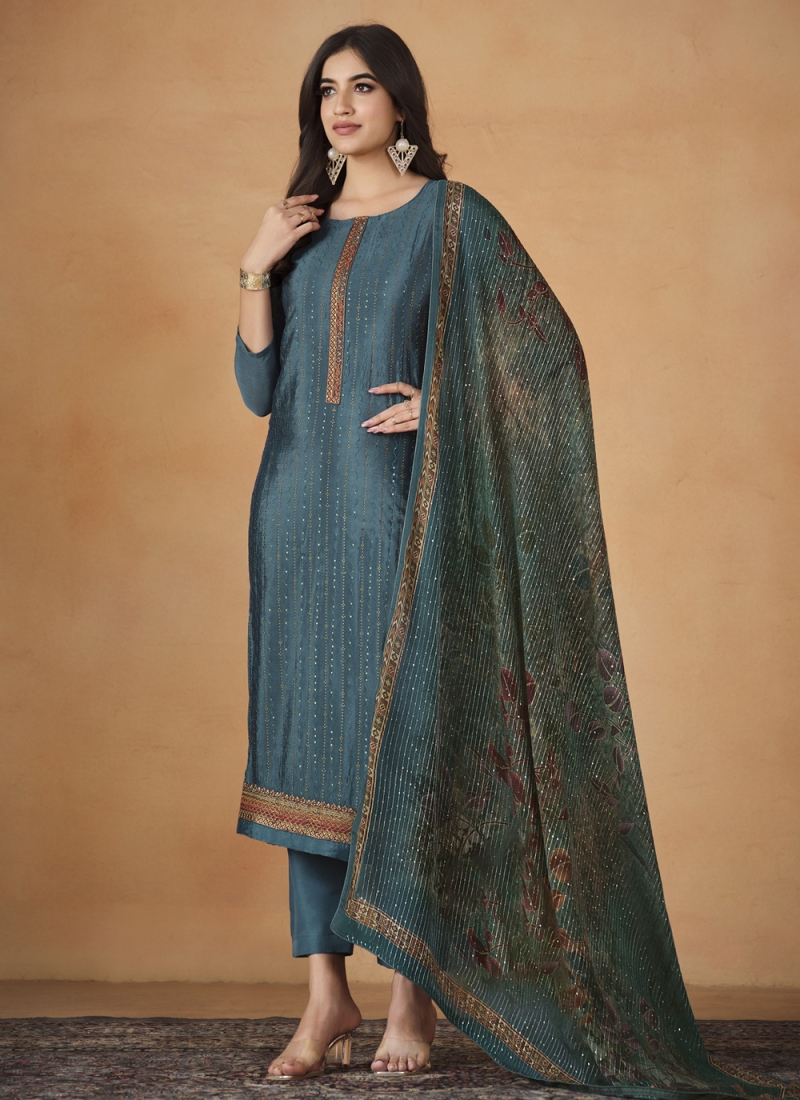 Chinon Teal Swarovski Salwar Suit