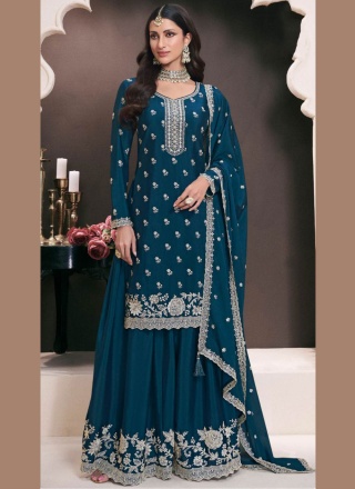 Chinon Thread Morpeach  Palazzo Salwar Kameez