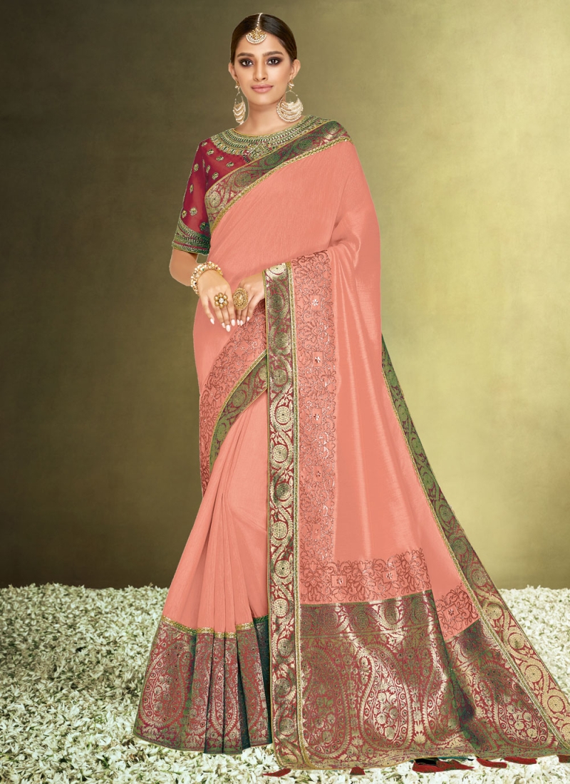 Classic Saree Border Satin Silk in Peach