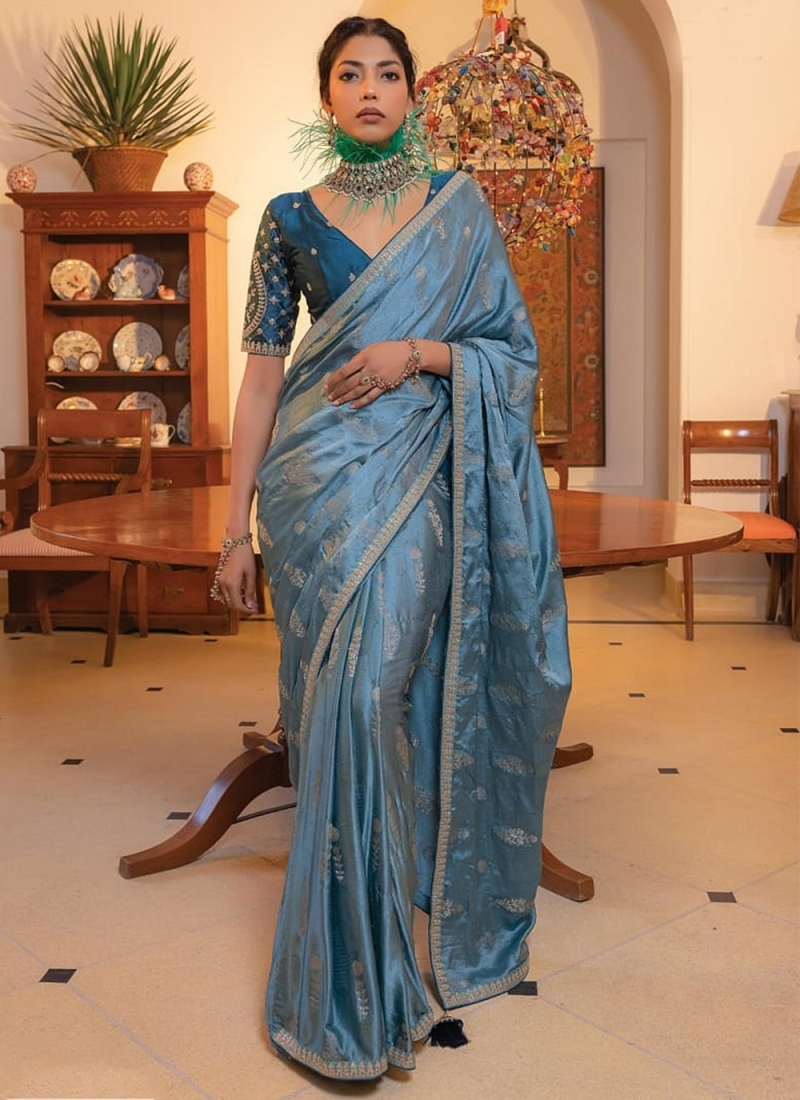 Classic Saree Embroidered Viscose in Blue