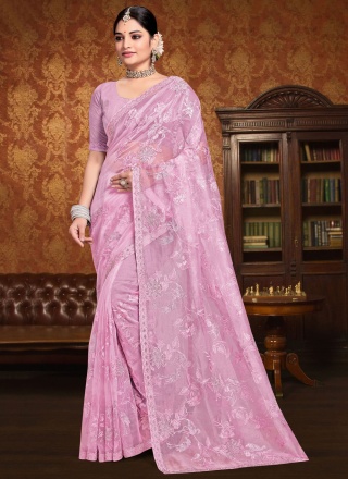 Classic Saree Resham Silk in Lavender and Pink