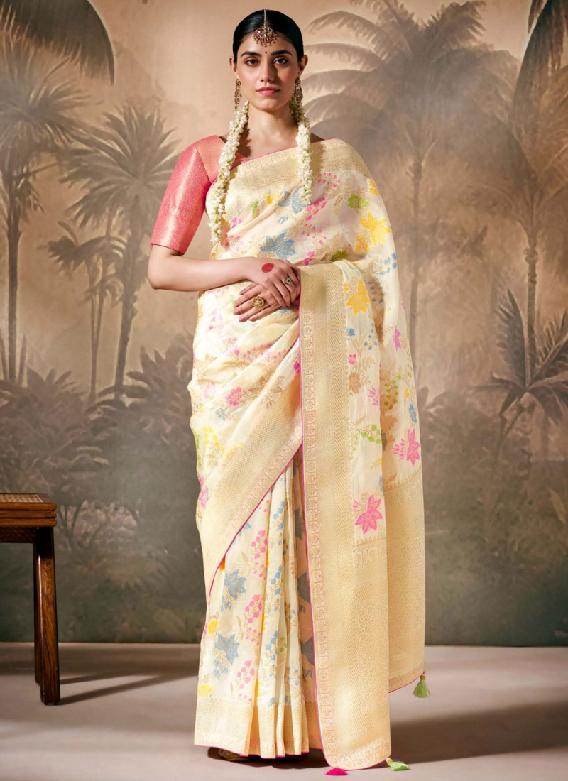 Classy Cream Festival Trendy Saree