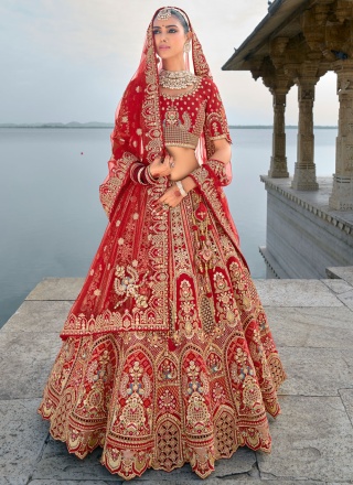 Compelling Red Embroidered Silk Trendy Lehenga Choli