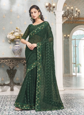 Compelling Sequins Green Classic Saree