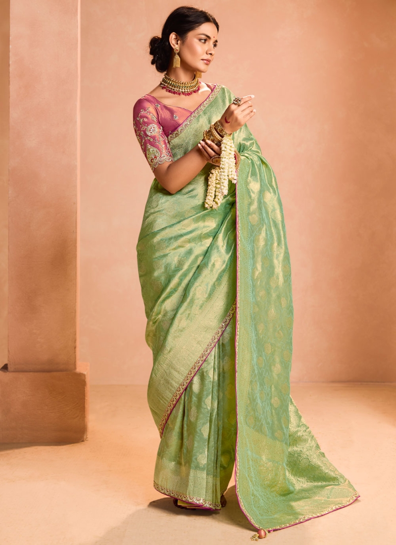 Conspicuous Tissue Weaving Green Designer Saree