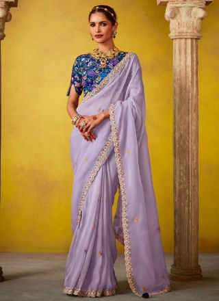 Contemporary Saree Cutwork Tissue in Lavender