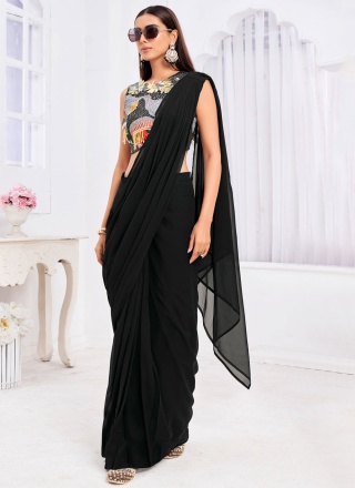 Contemporary Saree Plain Georgette in Black