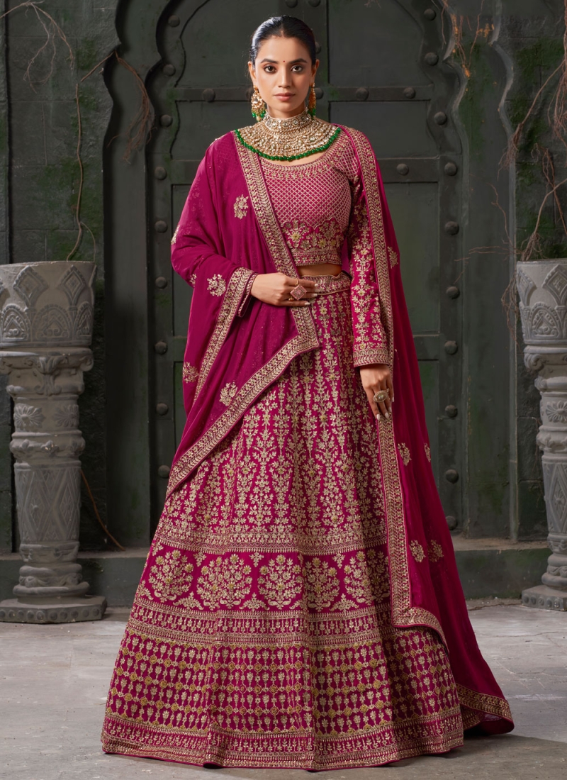 Cord Georgette Readymade Lehenga Choli in Hot Pink