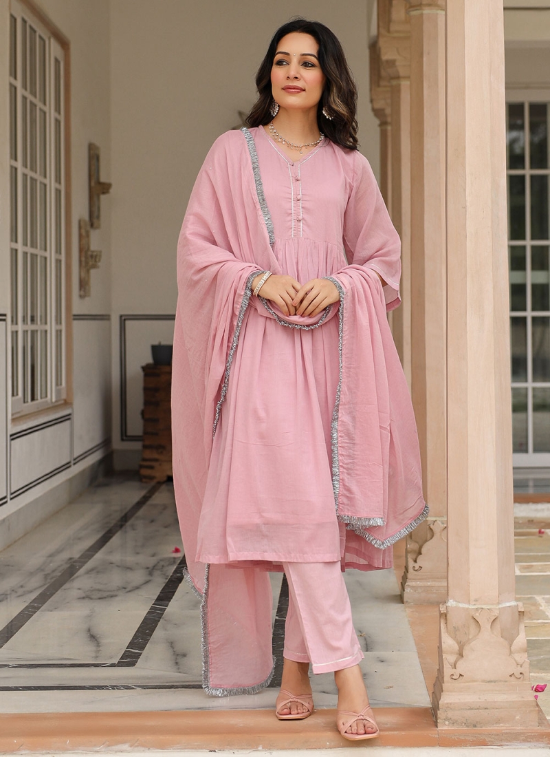 Cotton Plain Rose Pink Salwar Kameez