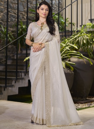 Cotton Silk Cutdana Off White Traditional Saree