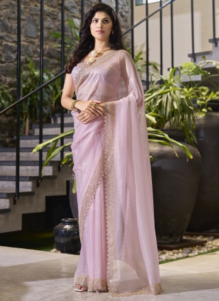 Cotton Silk Lavender and Pink Cutdana Designer Saree