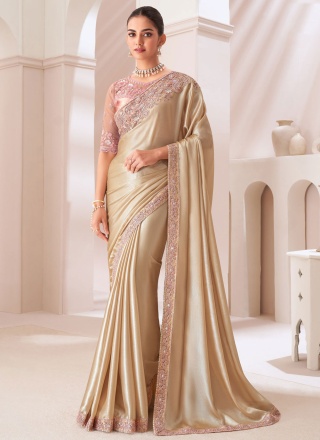 Cream Chiffon Border Designer Saree