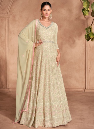 Cream Georgette Reception Trendy Gown