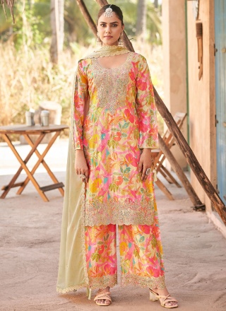 Cream Mehndi Chinon Trendy Salwar Kameez