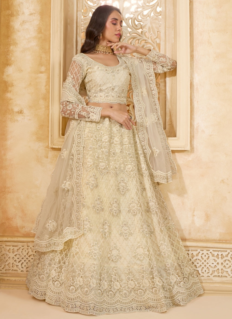 Cream Net Lehenga Choli