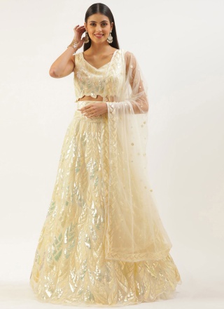 Cream Net Trendy Lehenga Choli