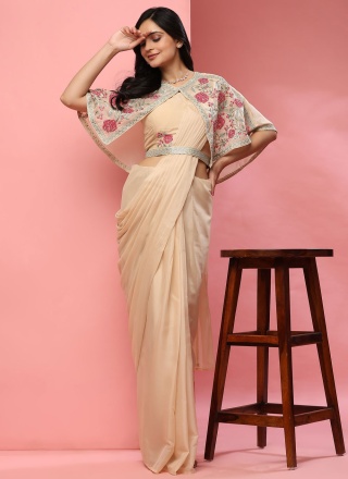 Cream Plain Party Trendy Saree