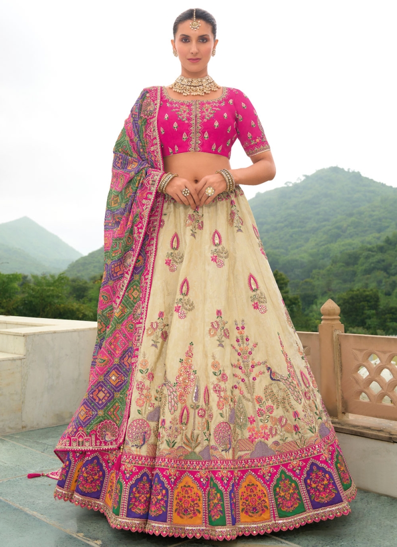 Cream Silk Wedding Trendy Lehenga Choli