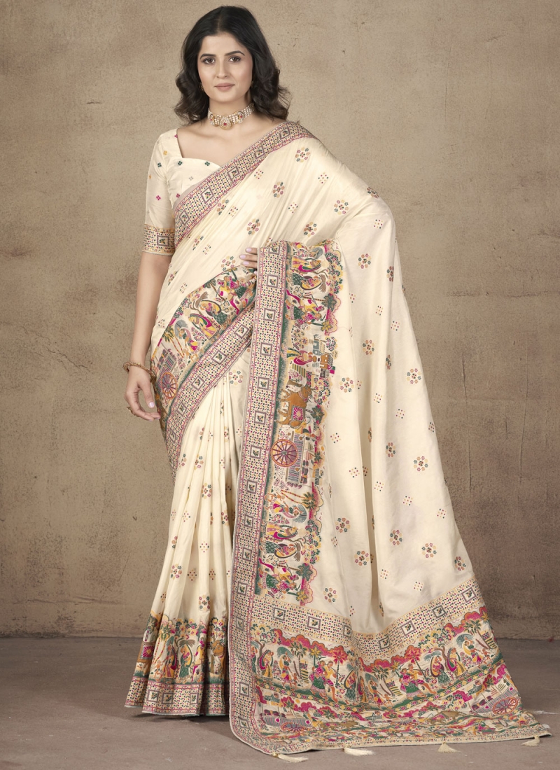 Cream Thread Trendy Saree