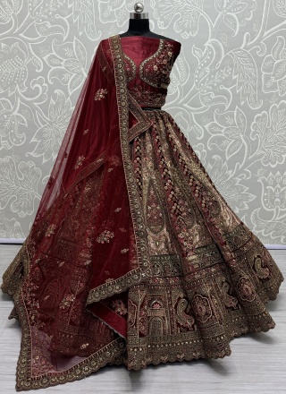 Cream Thread Wedding Lehenga Choli