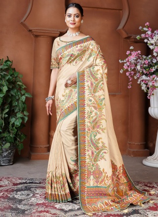 Cream Weaving pure-dola Designer Saree