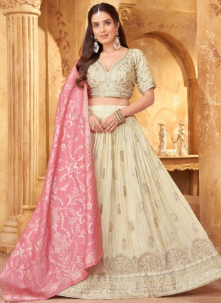 Cream Zari Engagement Readymade Lehenga Choli