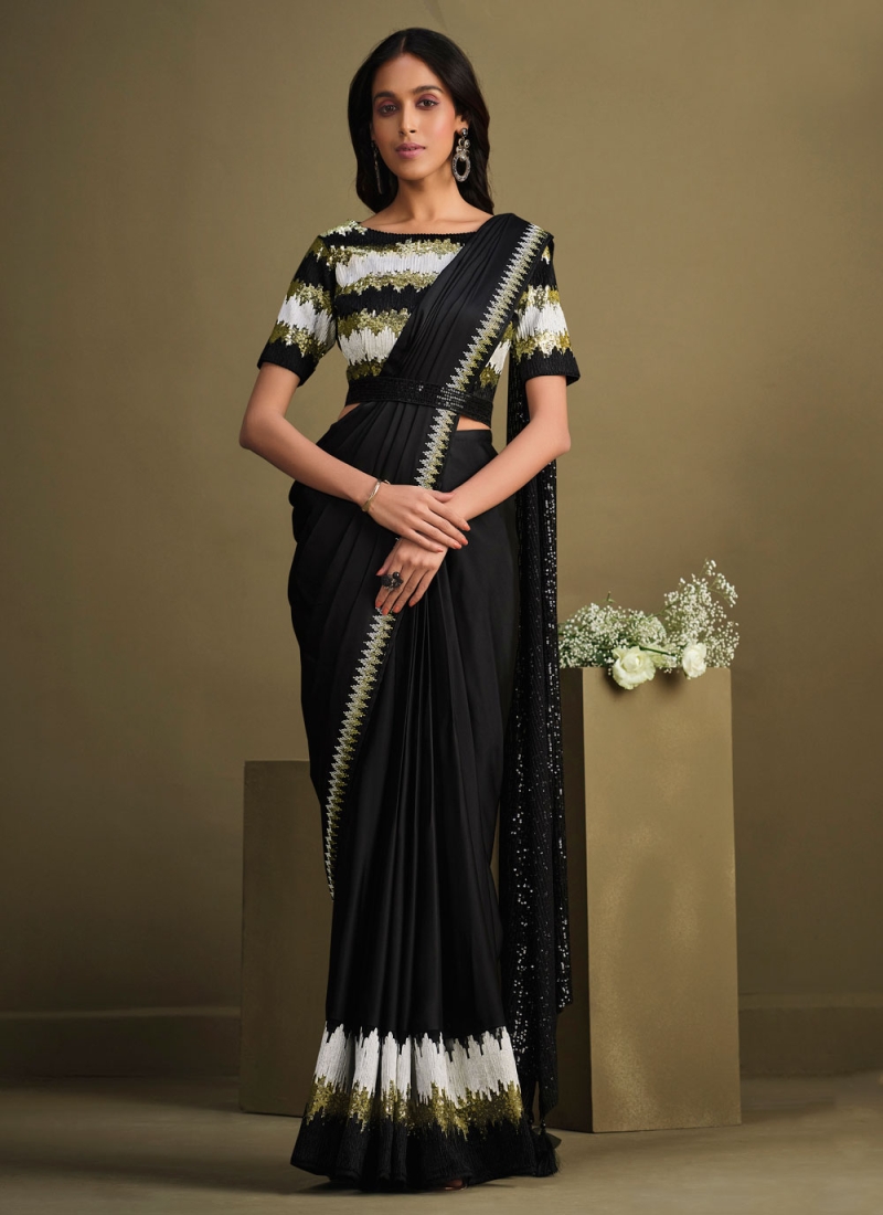 Amazing Black Linen Silk Saree With Trendy Blouse Piece - Cl