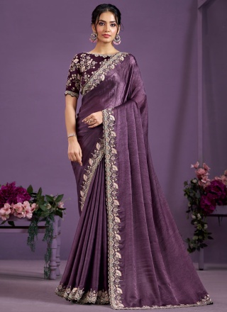 Crepe Silk Moti Purple Trendy Saree